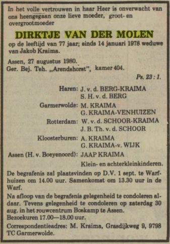 dirktje van der molen in 1980.